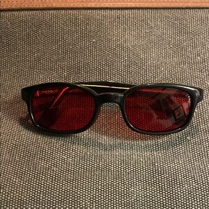 Men's/Women’s Black Rectangular Sunglasses with Red Lenses.